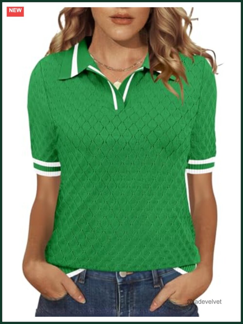 Womens Short Sleeve Knit Polo Sweater 100% Viscose Lightweight Cable
